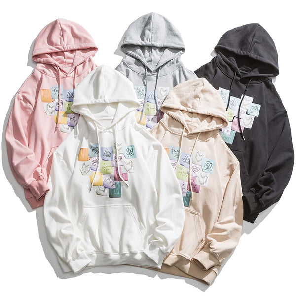 Hoodie Men Colorful Funny Notes Print Hooded Pullover Autumn Casual Loose Multicolor Harajuku Fashion Streetwear Couple