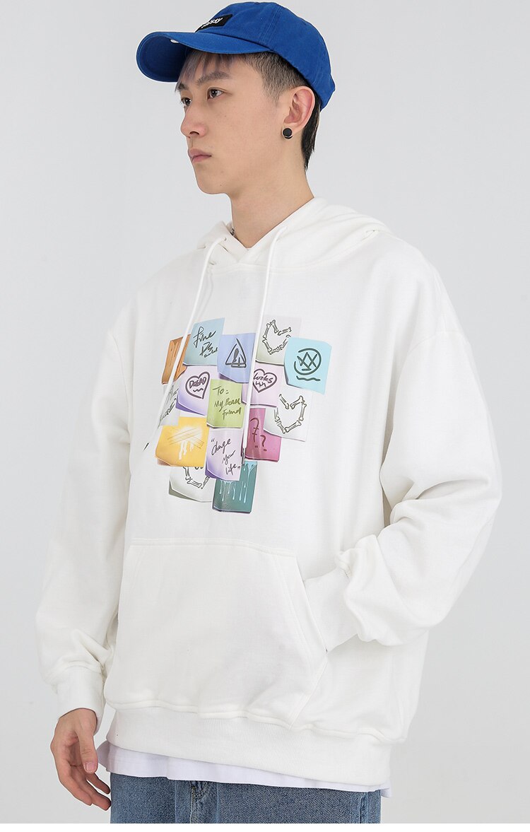 Hoodie Men Colorful Funny Notes Print Hooded Pullover Autumn Casual Loose Multicolor Harajuku Fashion Streetwear Couple