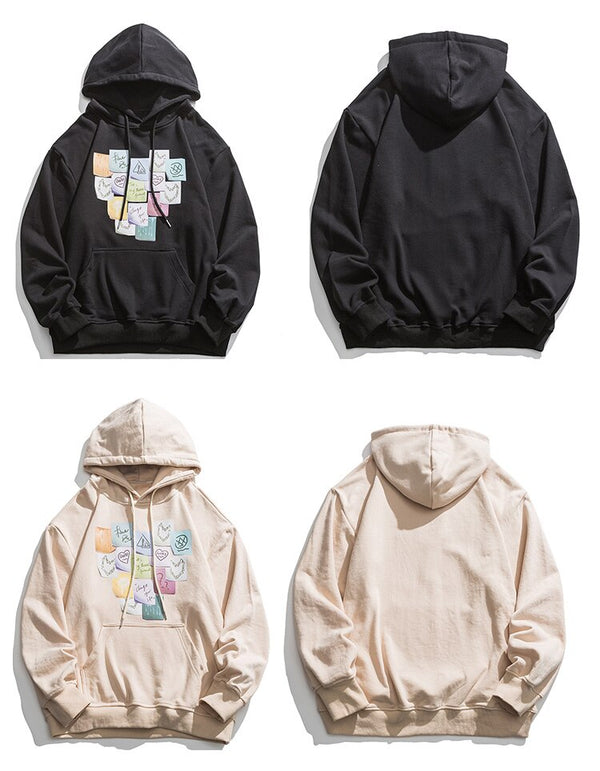 Hoodie Men Colorful Funny Notes Print Hooded Pullover Autumn Casual Loose Multicolor Harajuku Fashion Streetwear Couple