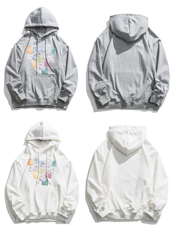 Hoodie Men Colorful Funny Notes Print Hooded Pullover Autumn Casual Loose Multicolor Harajuku Fashion Streetwear Couple