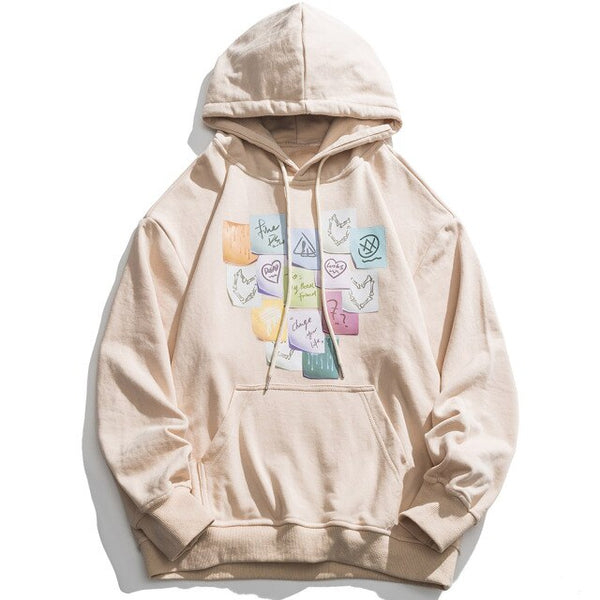 Hoodie Men Colorful Funny Notes Print Hooded Pullover Autumn Casual Loose Multicolor Harajuku Fashion Streetwear Couple