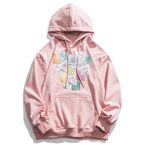 Hoodie Men Colorful Funny Notes Print Hooded Pullover Autumn Casual Loose Multicolor Harajuku Fashion Streetwear Couple