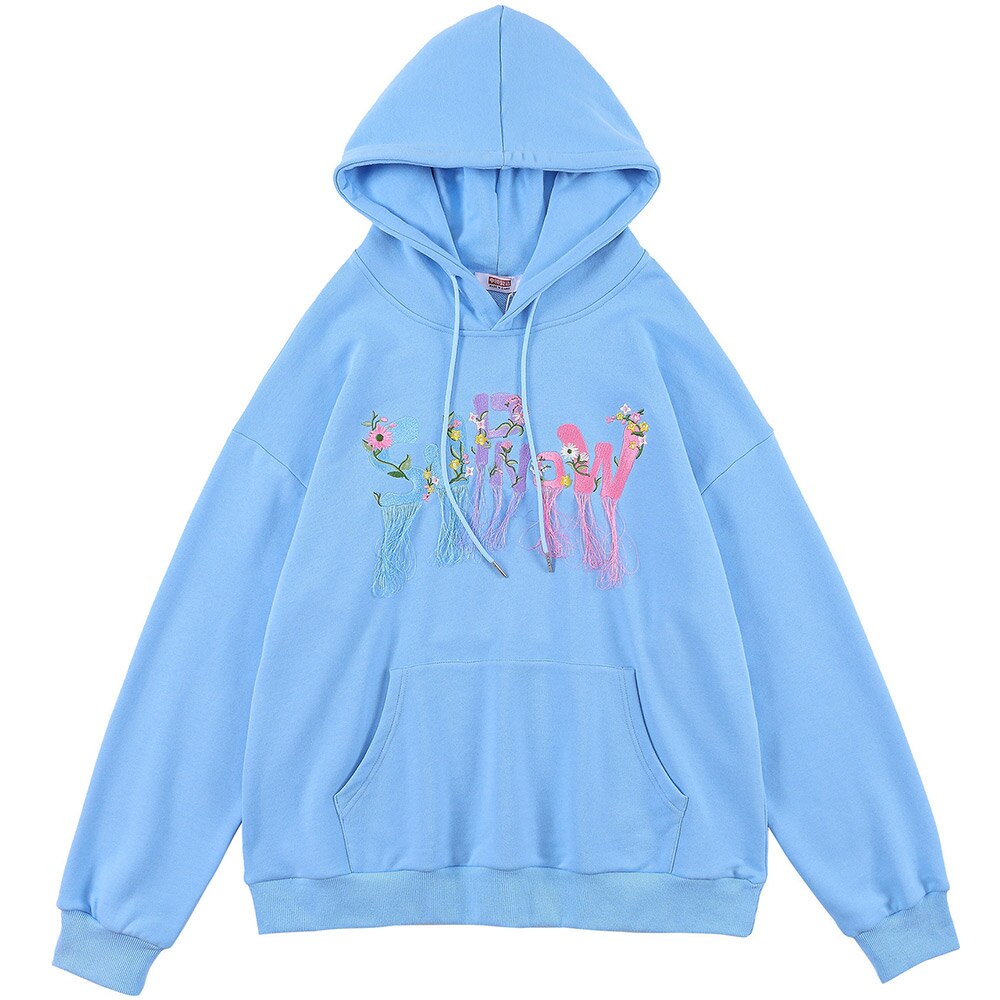 Hoodie Men Flowers Embroidery Tassel Hooded Pullover Autumn Casual Baggy Hip Hop Harajuku Sweatshirts Couple Streetwear