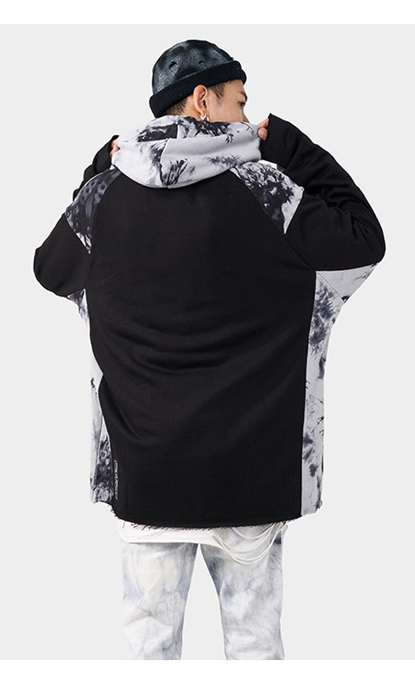 Punk Letter Tie Dye Printed Patchwork Hoodie Men Casual Hip Hop Hipster High Street Oversize Pullover Couple Streetwear