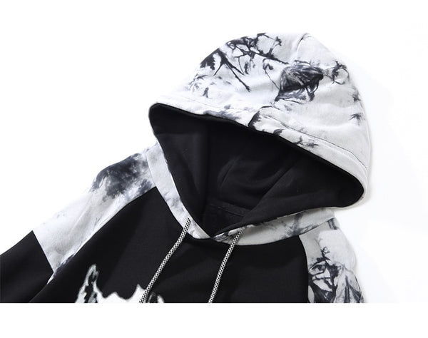 Punk Letter Tie Dye Printed Patchwork Hoodie Men Casual Hip Hop Hipster High Street Oversize Pullover Couple Streetwear