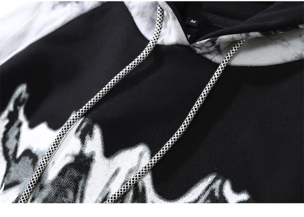 Punk Letter Tie Dye Printed Patchwork Hoodie Men Casual Hip Hop Hipster High Street Oversize Pullover Couple Streetwear