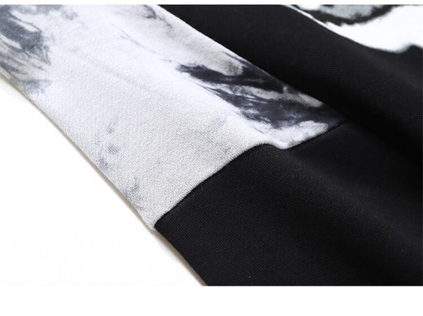 Punk Letter Tie Dye Printed Patchwork Hoodie Men Casual Hip Hop Hipster High Street Oversize Pullover Couple Streetwear