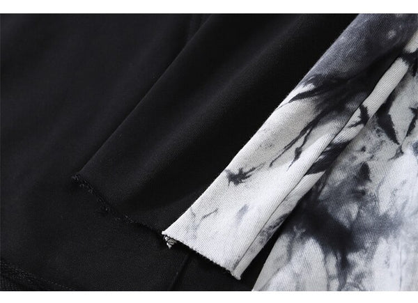 Punk Letter Tie Dye Printed Patchwork Hoodie Men Casual Hip Hop Hipster High Street Oversize Pullover Couple Streetwear