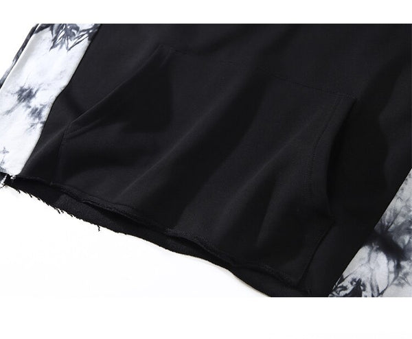 Punk Letter Tie Dye Printed Patchwork Hoodie Men Casual Hip Hop Hipster High Street Oversize Pullover Couple Streetwear