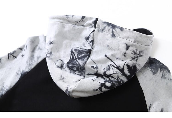 Punk Letter Tie Dye Printed Patchwork Hoodie Men Casual Hip Hop Hipster High Street Oversize Pullover Couple Streetwear