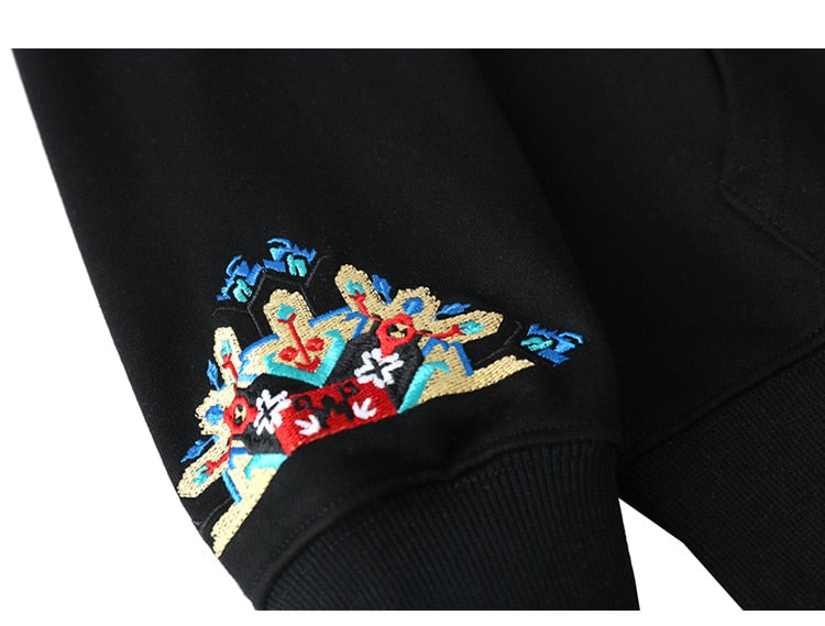 Hoodie Men Colorful Retro Totem Embroidery Hooded Sweatshirt Couple Chinese Style Folk-custom Fashion Casual Streetwear