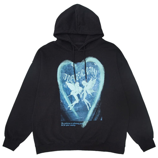 Hoodie Men Heart-shaped Illusion Fairy Printed Hooded Sweatshirt Casual Cozy Harajuku Fashion Oversized Pullover Winter