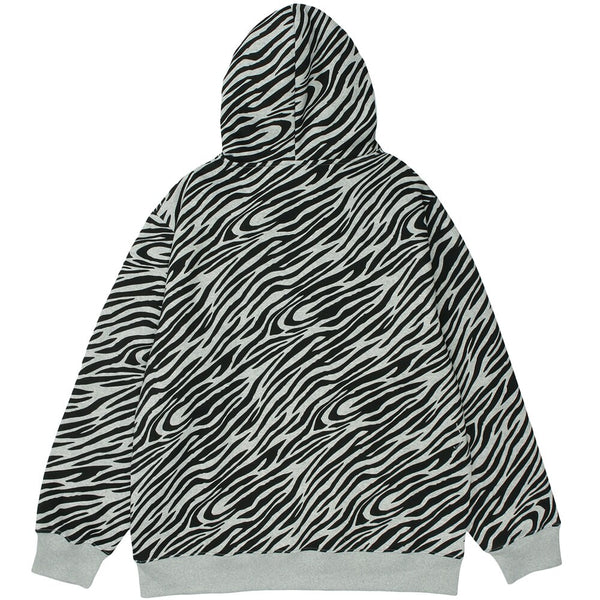Zebra Striped Furry Cartoon Bear Printed Hoodie Men Vintage Fashion High Street Casual Baggy Pullover Couple Streetwear