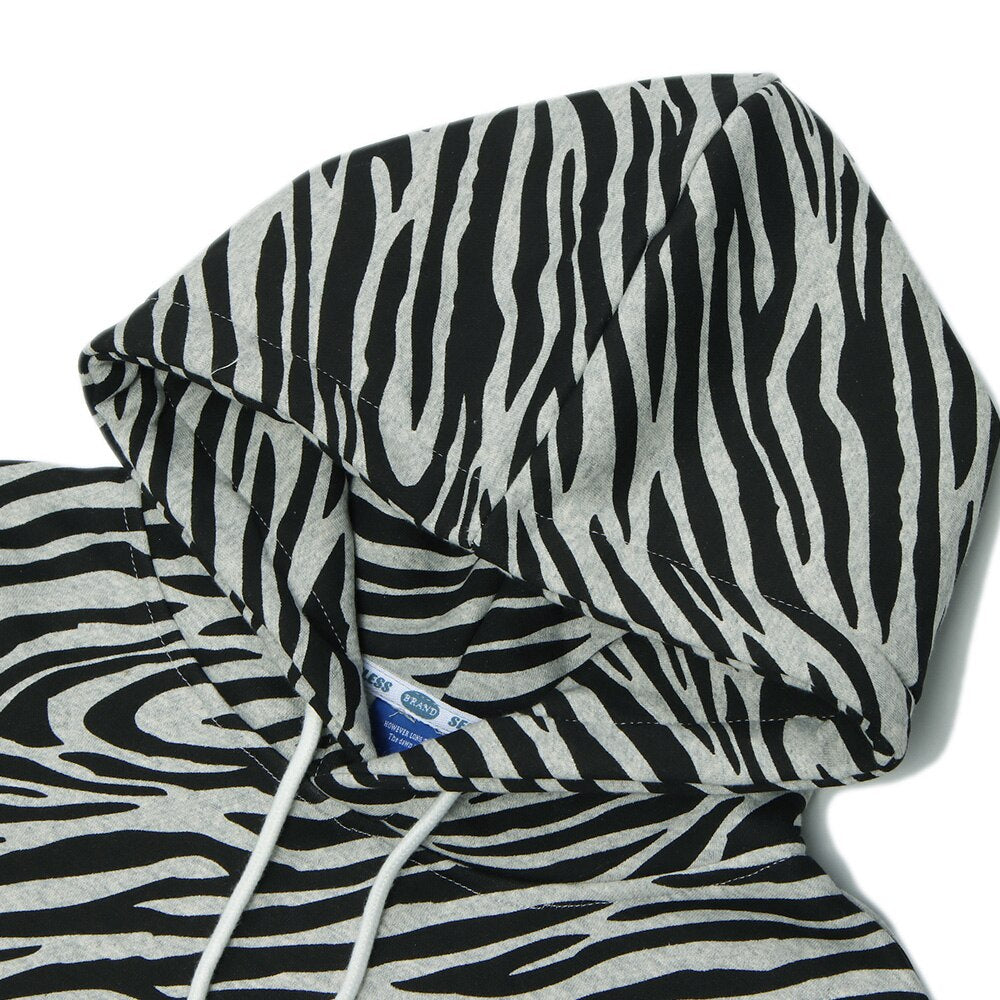 Zebra Striped Furry Cartoon Bear Printed Hoodie Men Vintage Fashion High Street Casual Baggy Pullover Couple Streetwear