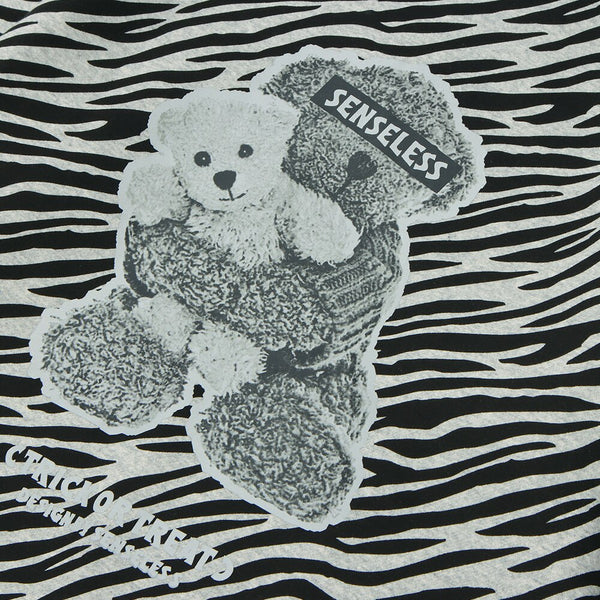 Zebra Striped Furry Cartoon Bear Printed Hoodie Men Vintage Fashion High Street Casual Baggy Pullover Couple Streetwear