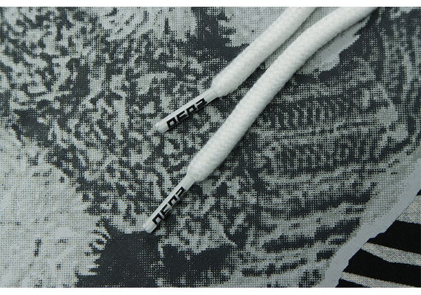 Zebra Striped Furry Cartoon Bear Printed Hoodie Men Vintage Fashion High Street Casual Baggy Pullover Couple Streetwear