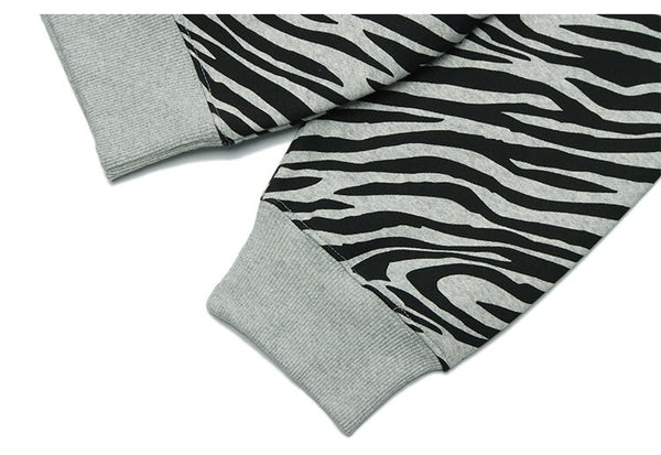 Zebra Striped Furry Cartoon Bear Printed Hoodie Men Vintage Fashion High Street Casual Baggy Pullover Couple Streetwear