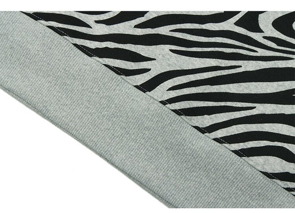 Zebra Striped Furry Cartoon Bear Printed Hoodie Men Vintage Fashion High Street Casual Baggy Pullover Couple Streetwear