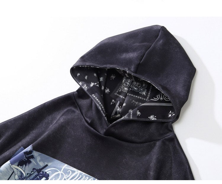 Hoodie Men Funny Angel Jesus Portrait Printed Hooded Sweatshirts Casual Baggy Vintage Fashion Punk High Street Pullover