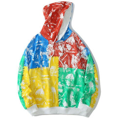 Hoodie Men Tie Dye 4 Color Block Pullover Hip Hop Hipster High Street Oversize Cozy Sweatshirt Couple Streetwear Autumn