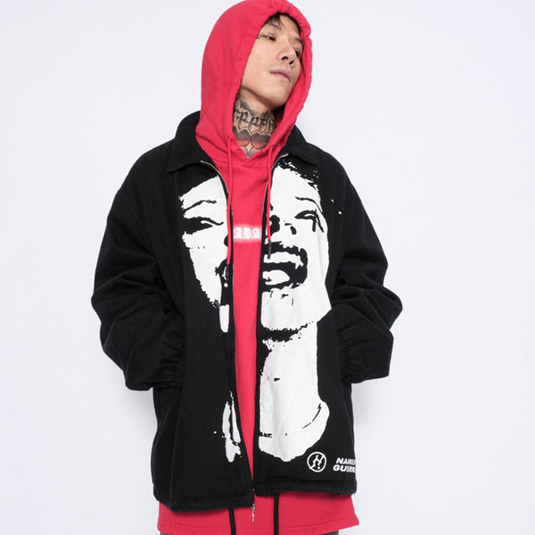Jacket Men Hipster Portrait Turn-down Coat Punk Fashion Cool Hip Hop Jackets Oversize Varsity Outwear Couple Streetwear