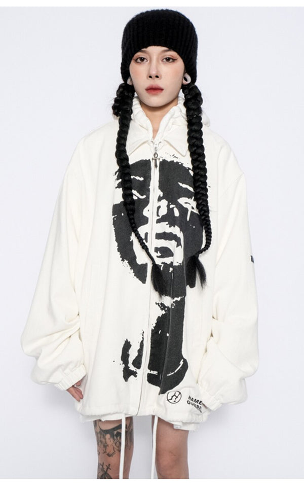 Jacket Men Hipster Portrait Turn-down Coat Punk Fashion Cool Hip Hop Jackets Oversize Varsity Outwear Couple Streetwear