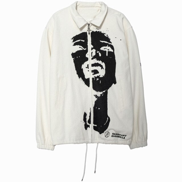 Jacket Men Hipster Portrait Turn-down Coat Punk Fashion Cool Hip Hop Jackets Oversize Varsity Outwear Couple Streetwear