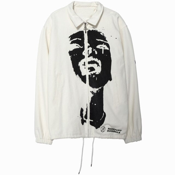 Jacket Men Hipster Portrait Turn-down Coat Punk Fashion Cool Hip Hop Jackets Oversize Varsity Outwear Couple Streetwear