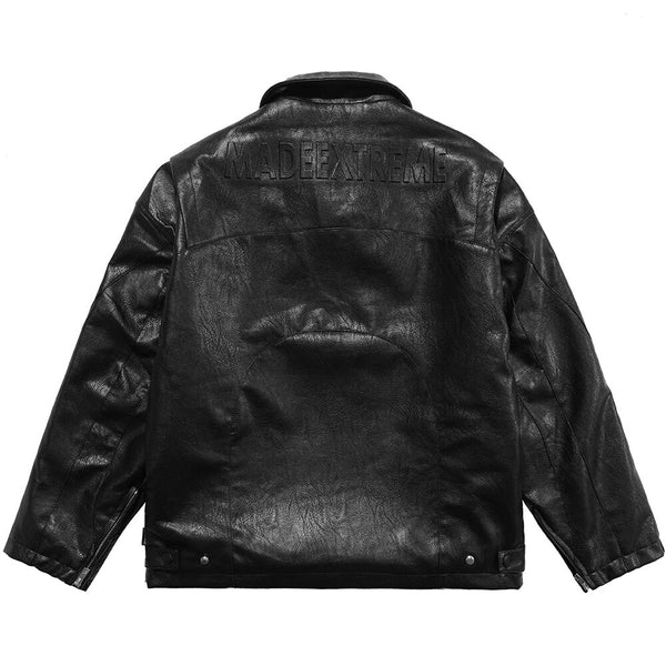 Thick Leather Parkas Men Letter Zipper Pockets Motorcycle Jacket Winter Men Loose Fashion Punk All-match Outwear Unisex