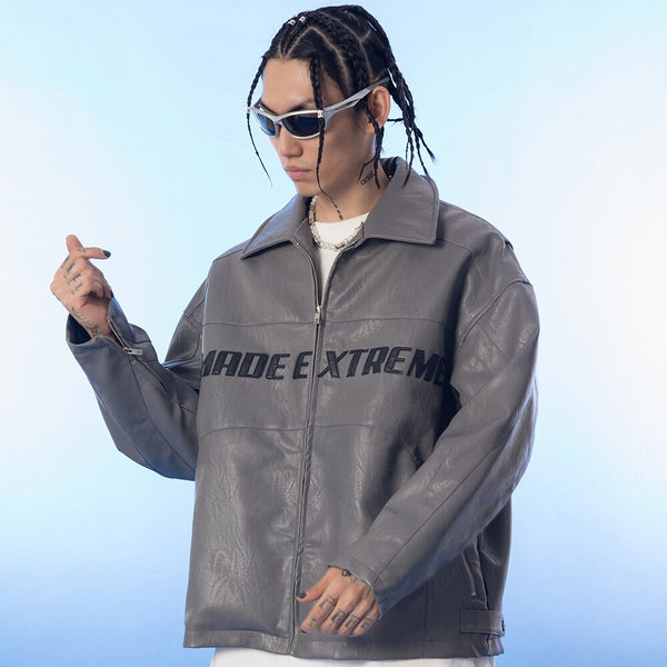 Thick Leather Parkas Men Letter Zipper Pockets Motorcycle Jacket Winter Men Loose Fashion Punk All-match Outwear Unisex