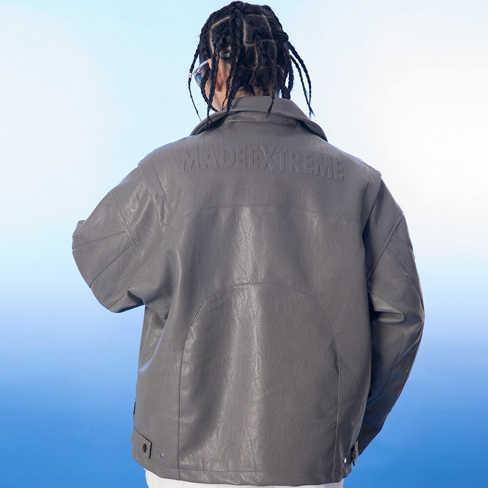 Thick Leather Parkas Men Letter Zipper Pockets Motorcycle Jacket Winter Men Loose Fashion Punk All-match Outwear Unisex