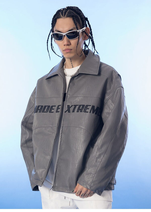 Thick Leather Parkas Men Letter Zipper Pockets Motorcycle Jacket Winter Men Loose Fashion Punk All-match Outwear Unisex