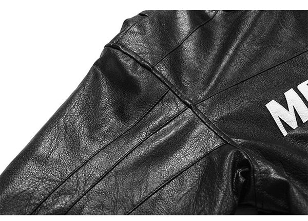 Thick Leather Parkas Men Letter Zipper Pockets Motorcycle Jacket Winter Men Loose Fashion Punk All-match Outwear Unisex