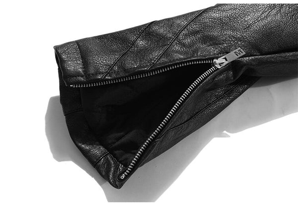 Thick Leather Parkas Men Letter Zipper Pockets Motorcycle Jacket Winter Men Loose Fashion Punk All-match Outwear Unisex