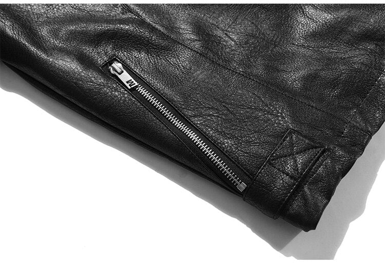 Thick Leather Parkas Men Letter Zipper Pockets Motorcycle Jacket Winter Men Loose Fashion Punk All-match Outwear Unisex