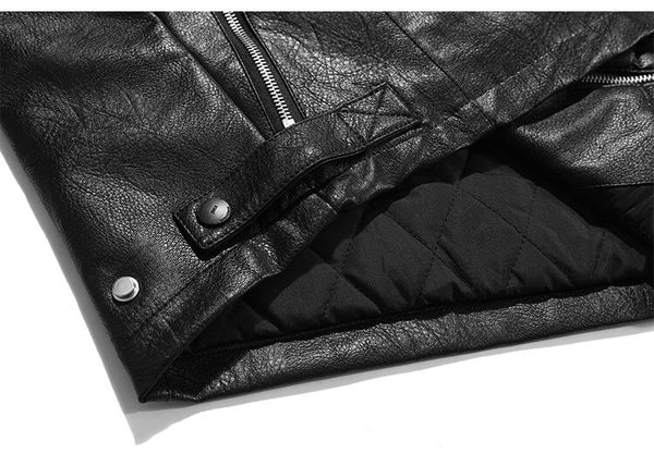 Thick Leather Parkas Men Letter Zipper Pockets Motorcycle Jacket Winter Men Loose Fashion Punk All-match Outwear Unisex