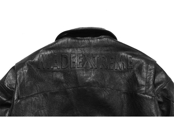 Thick Leather Parkas Men Letter Zipper Pockets Motorcycle Jacket Winter Men Loose Fashion Punk All-match Outwear Unisex