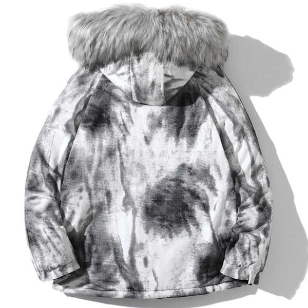 Parkas Winter Jacket Men Distressed Tie Dye Inkjet Printed Padded Coats Jackets Casual Warm Harajuku Fashion Streetwear