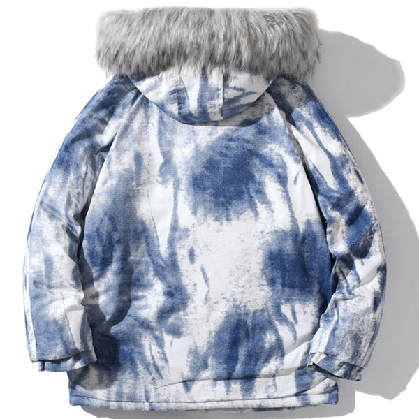 Parkas Winter Jacket Men Distressed Tie Dye Inkjet Printed Padded Coats Jackets Casual Warm Harajuku Fashion Streetwear