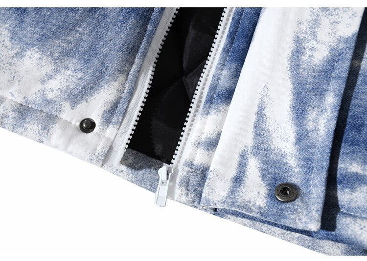 Parkas Winter Jacket Men Distressed Tie Dye Inkjet Printed Padded Coats Jackets Casual Warm Harajuku Fashion Streetwear