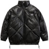 Windproof Leather Parkas Coats Embroidery Winter Jacket Men Solid Color All-match High Street Drawstring Zipper Outwear