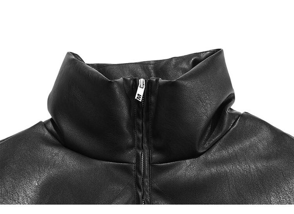 Windproof Leather Parkas Coats Embroidery Winter Jacket Men Solid Color All-match High Street Drawstring Zipper Outwear