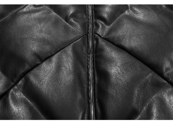 Windproof Leather Parkas Coats Embroidery Winter Jacket Men Solid Color All-match High Street Drawstring Zipper Outwear