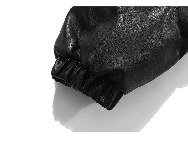 Windproof Leather Parkas Coats Embroidery Winter Jacket Men Solid Color All-match High Street Drawstring Zipper Outwear