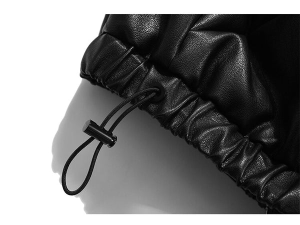 Windproof Leather Parkas Coats Embroidery Winter Jacket Men Solid Color All-match High Street Drawstring Zipper Outwear