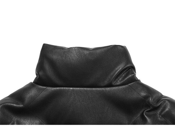Windproof Leather Parkas Coats Embroidery Winter Jacket Men Solid Color All-match High Street Drawstring Zipper Outwear
