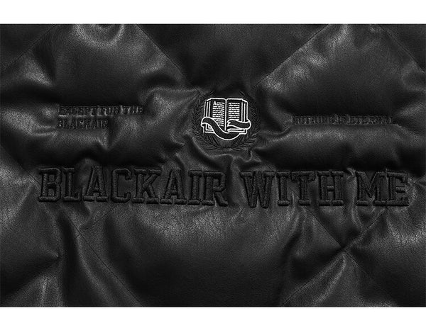 Windproof Leather Parkas Coats Embroidery Winter Jacket Men Solid Color All-match High Street Drawstring Zipper Outwear