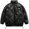 Windproof Leather Parkas Coats Embroidery Winter Jacket Men Solid Color All-match High Street Drawstring Zipper Outwear