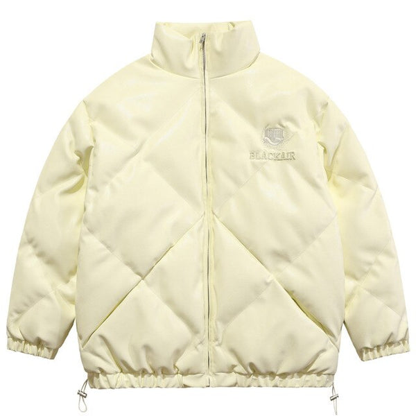 Windproof Leather Parkas Coats Embroidery Winter Jacket Men Solid Color All-match High Street Drawstring Zipper Outwear