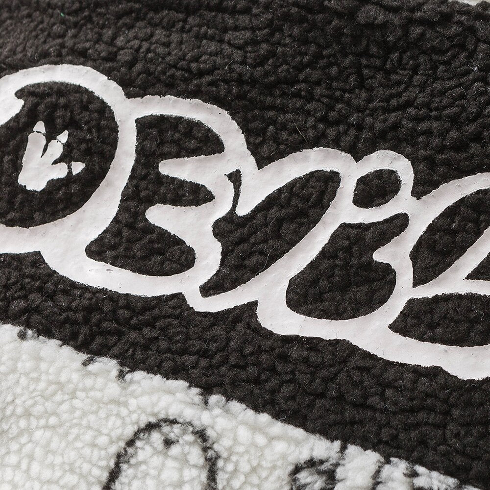 Lambswool Parkas Winter Jacket Men Dinosaur Graffiti Fuzzy Casual Fashion Hip Hop Baggy Oversized Coat Couple Outerwear